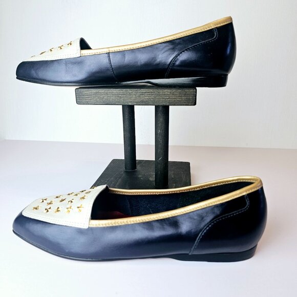 Vintage Enzo Angiolini Ealamel Blue Gold White Metallic Star Flats, 8W - Picture 2 of 10